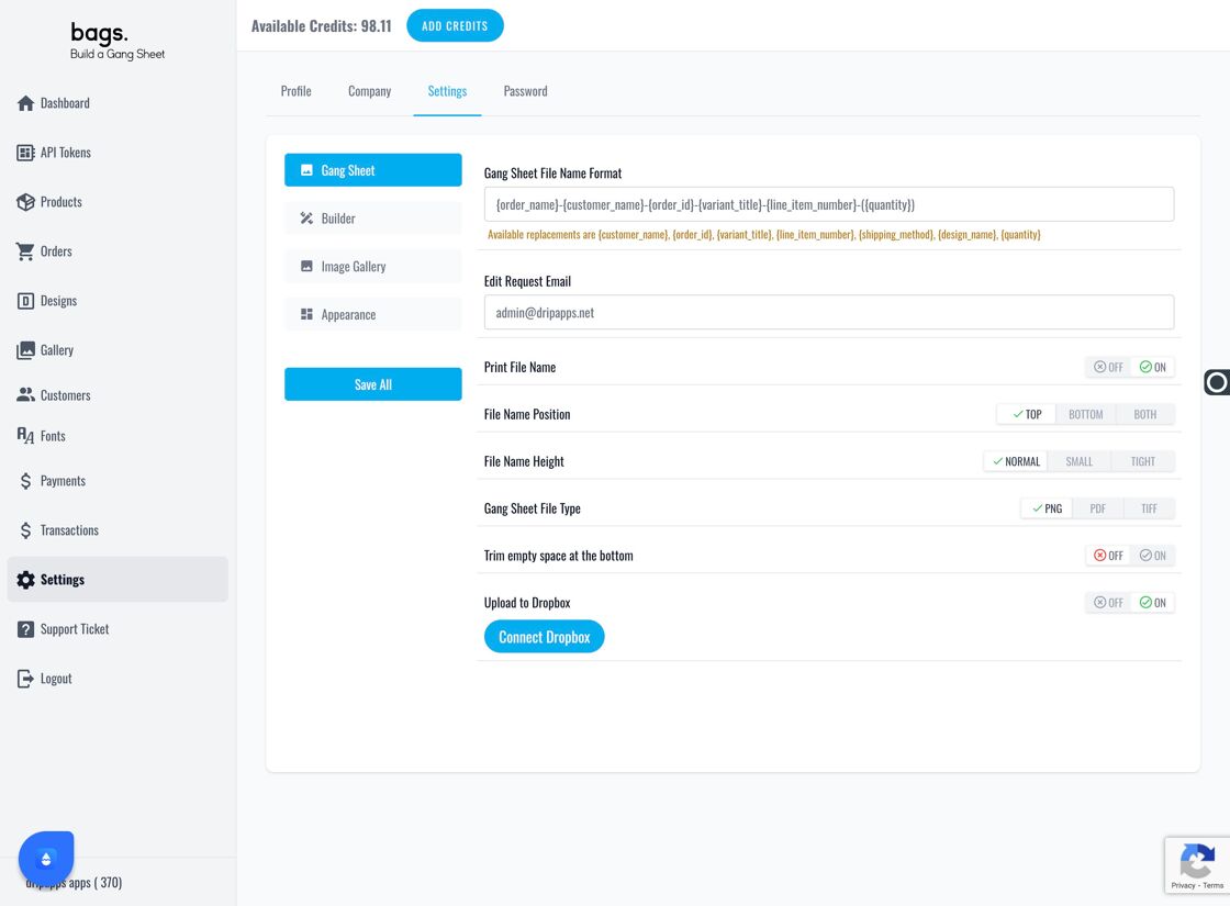 Settings Panel